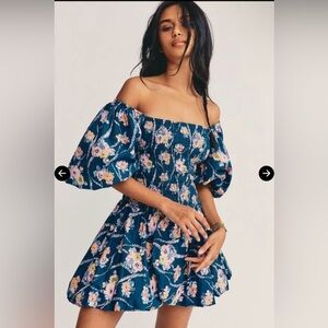 NWT LoveShackFancy Asa Floral Smocked Mini Dress in Midnight Blush/Blue Size Med